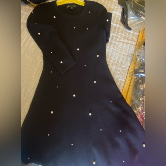 Party’s on in a Sweater Style Dress by INC. Black with Pearls Size S worn once - Picture 2 of 3